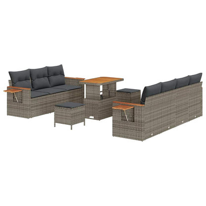 Conjunto de Sofá de Jardim 10 pcs Cinzeto Rattan Sintético