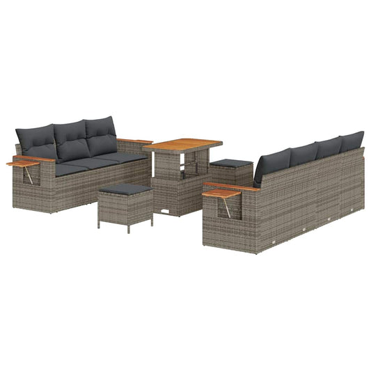 Conjunto de Sofá de Jardim 10 pcs Cinzeto Rattan Sintético