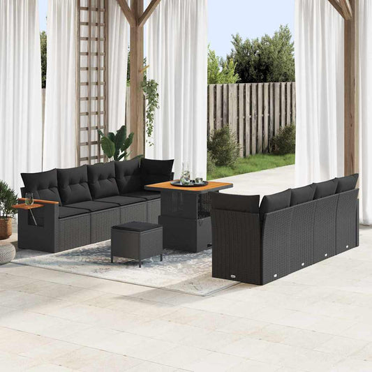 Conjunto de Sofá de Jardim 11 pcs Preto Rattan Sintético