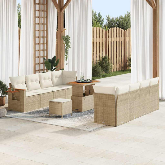 Conjunto de Sofá de Jardim 11 pcs Bege Rattan Sintético