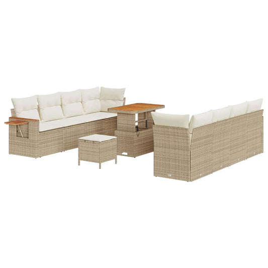 Conjunto de Sofá de Jardim 11 pcs Bege Rattan Sintético