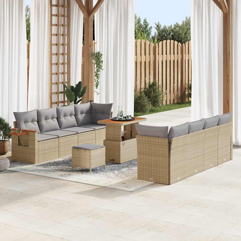 Conjunto de Sofá de Jardim 11 pcs Bege Rattan Sintético