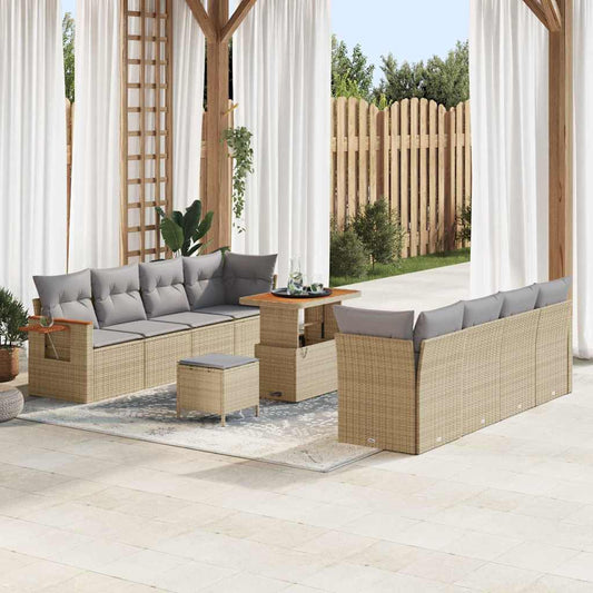 Conjunto de Sofá de Jardim 11 pcs Bege Rattan Sintético