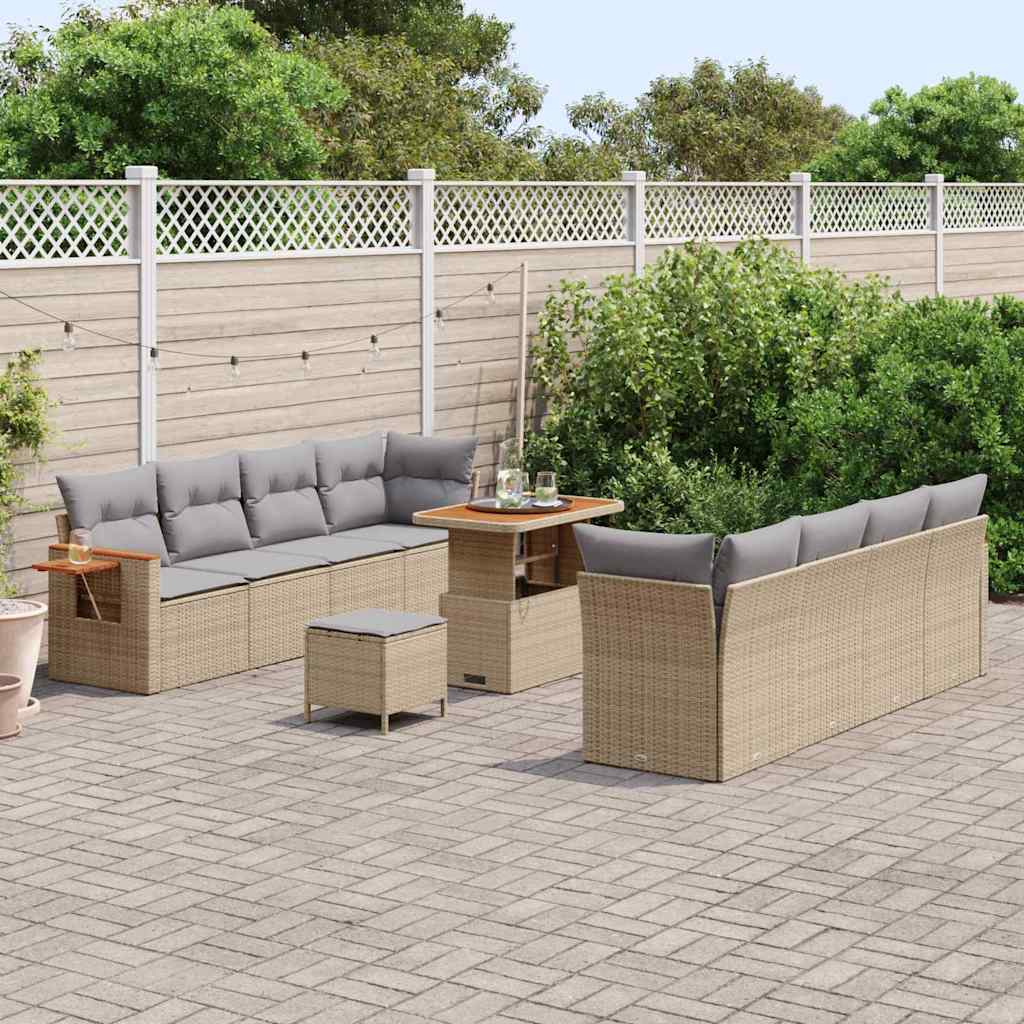 Conjunto de Sofá de Jardim 11 pcs Bege Rattan Sintético