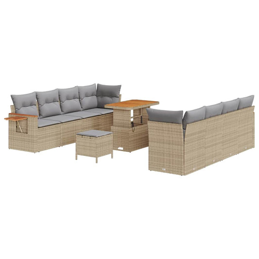 Conjunto de Sofá de Jardim 11 pcs Bege Rattan Sintético