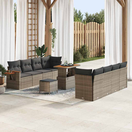 Conjunto de Sofá de Jardim 11 pcs Cinzeto Rattan Sintético