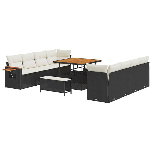 Conjunto de Sofá de Jardim 11 pcs Preto Rattan Sintético