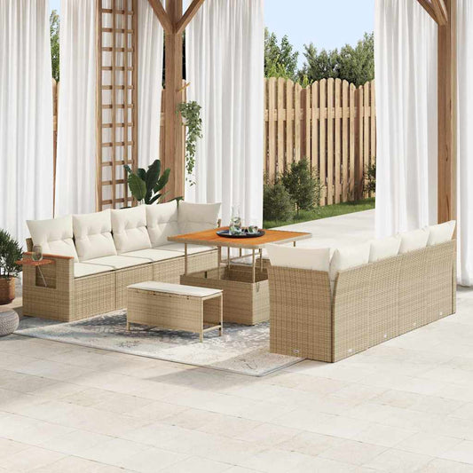 Conjunto de Sofá de Jardim 11 pcs Bege Rattan Sintético