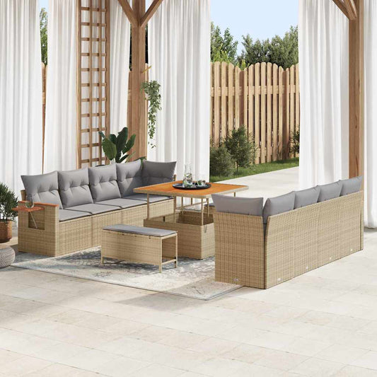 Conjunto de Sofá de Jardim 11 pcs Bege Rattan Sintético