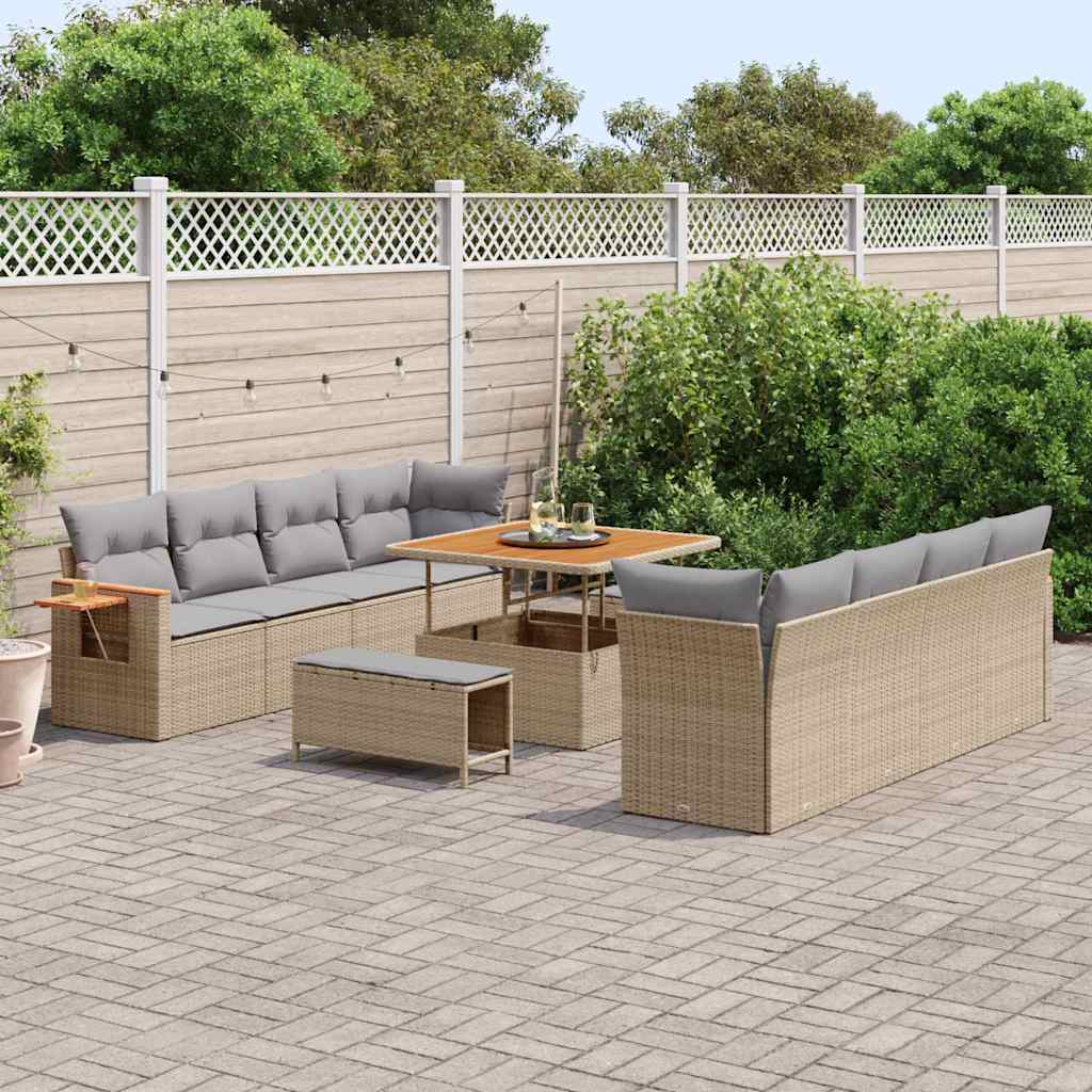 Conjunto de Sofá de Jardim 11 pcs Bege Rattan Sintético