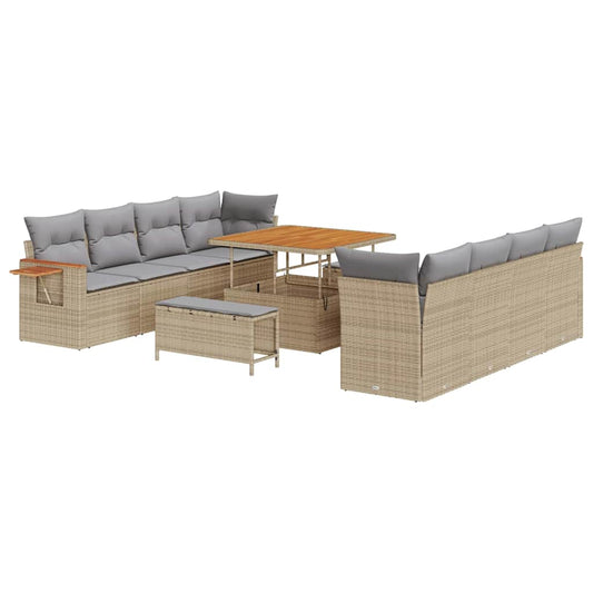 Conjunto de Sofá de Jardim 11 pcs Bege Rattan Sintético