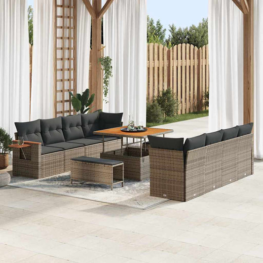Conjunto de Sofá de Jardim 11 pcs Cinzeto Rattan Sintético