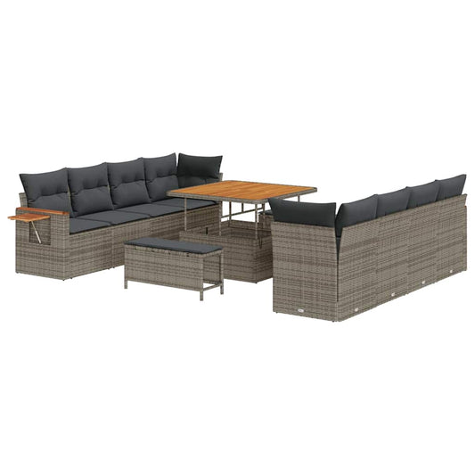 Conjunto de Sofá de Jardim 11 pcs Cinzeto Rattan Sintético