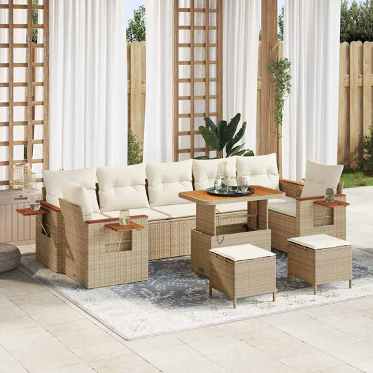 Conjunto de Sofá de Jardim 10 pcs Bege Rattan Sintético