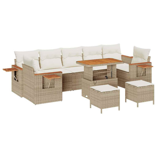 Conjunto de Sofá de Jardim 10 pcs Bege Rattan Sintético