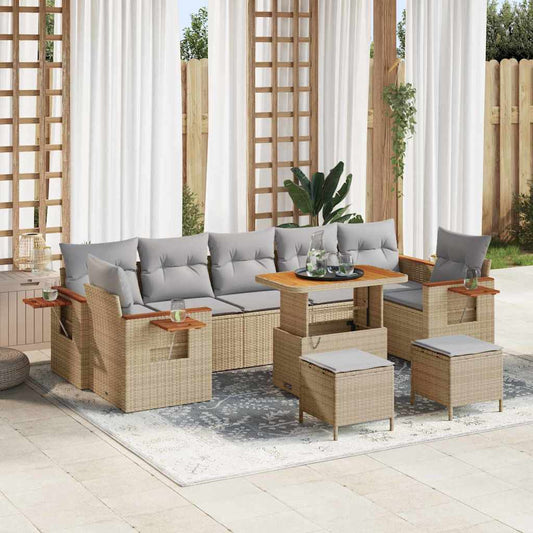 Conjunto de Sofá de Jardim 10 pcs Bege Rattan Sintético