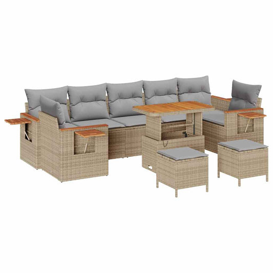 Conjunto de Sofá de Jardim 10 pcs Bege Rattan Sintético