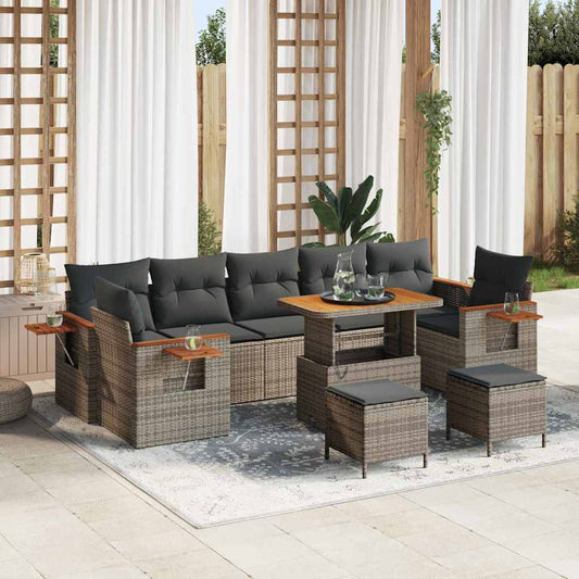 Conjunto de Sofá de Jardim 10 pcs Cinzeto Rattan Sintético