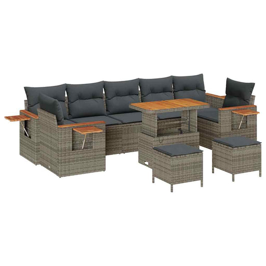 Conjunto de Sofá de Jardim 10 pcs Cinzeto Rattan Sintético