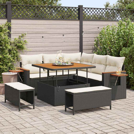 Conjunto de Sofá de Jardim 8 pcs Preto Rattan Sintético