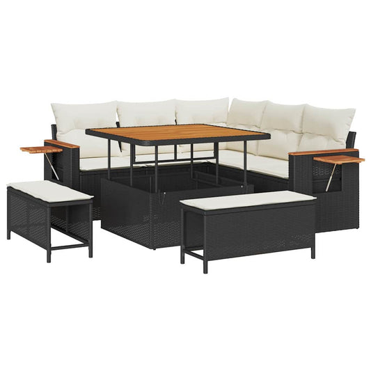 Conjunto de Sofá de Jardim 8 pcs Preto Rattan Sintético