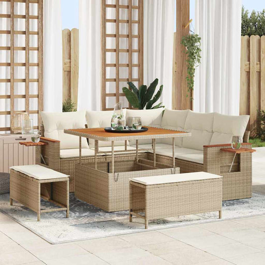 Conjunto de Sofá de Jardim 8 pcs Bege Rattan Sintético