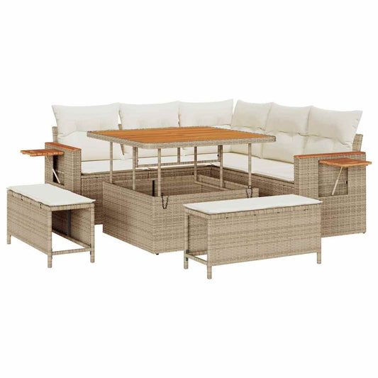 Conjunto de Sofá de Jardim 8 pcs Bege Rattan Sintético