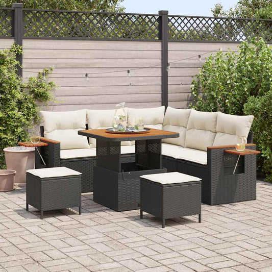 Conjunto de Sofá de Jardim 8 pcs Preto Rattan Sintético
