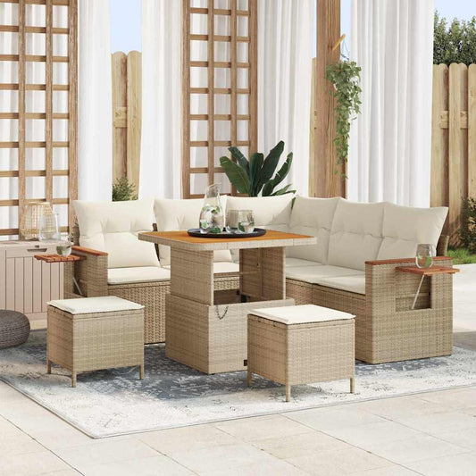 Conjunto de Sofá de Jardim 8 pcs Bege Rattan Sintético