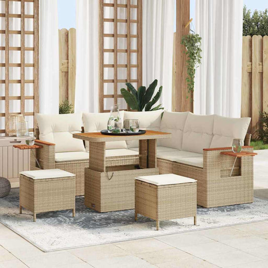 Conjunto de Sofá de Jardim 8 pcs Bege Rattan Sintético