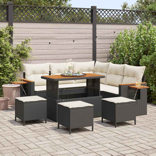 Conjunto de Sofá de Jardim 9 pcs Preto Rattan Sintético