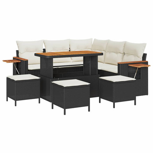 Conjunto de Sofá de Jardim 9 pcs Preto Rattan Sintético