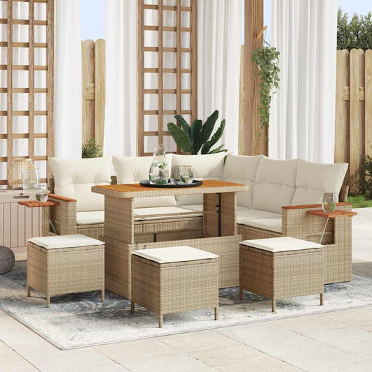 Conjunto de Sofá de Jardim 9 pcs Bege Rattan Sintético