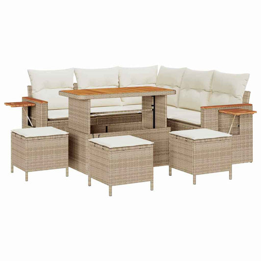 Conjunto de Sofá de Jardim 9 pcs Bege Rattan Sintético