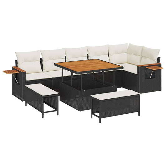 Conjunto de Sofá de Jardim 9 pcs Preto Rattan Sintético