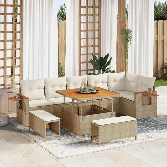 Conjunto de Sofá de Jardim 9 pcs Bege Rattan Sintético
