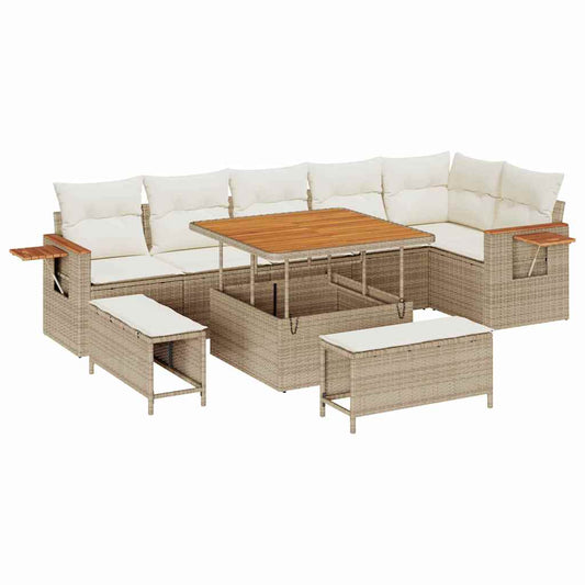 Conjunto de Sofá de Jardim 9 pcs Bege Rattan Sintético