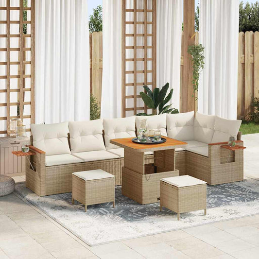Conjunto de Sofá de Jardim 9 pcs Bege Rattan Sintético