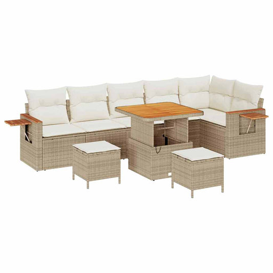 Conjunto de Sofá de Jardim 9 pcs Bege Rattan Sintético