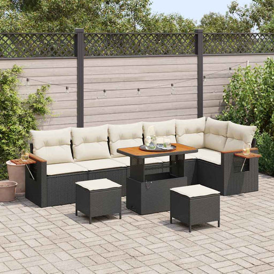 Conjunto de Sofá de Jardim 9 pcs Preto Rattan Sintético