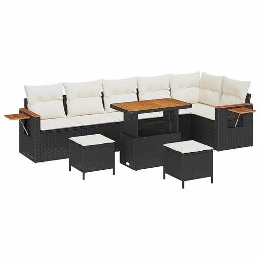 Conjunto de Sofá de Jardim 9 pcs Preto Rattan Sintético