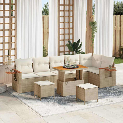 Conjunto de Sofá de Jardim 9 pcs Bege Rattan Sintético