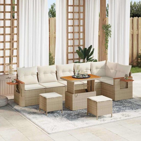 Conjunto de Sofá de Jardim 9 pcs Bege Rattan Sintético