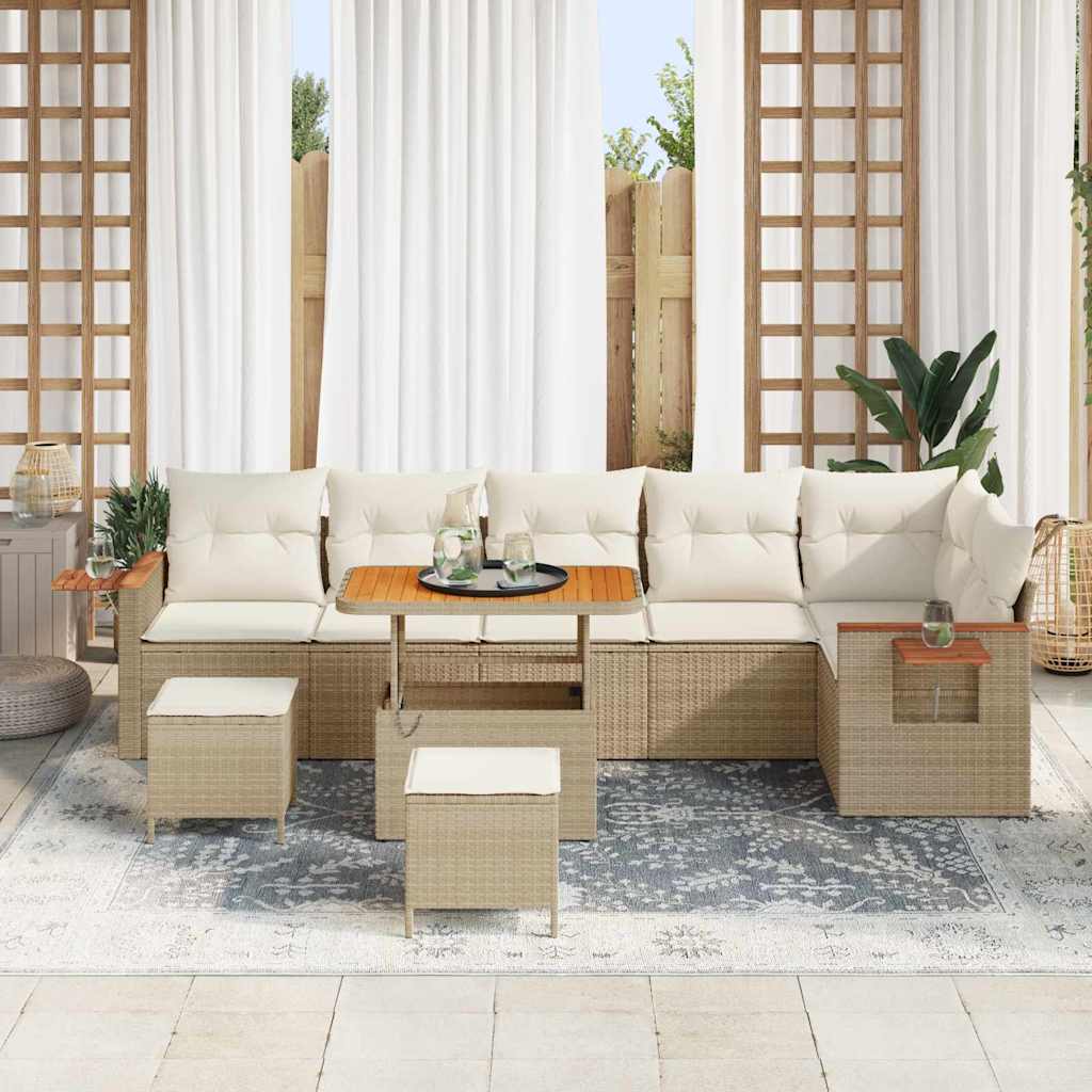 Conjunto de Sofá de Jardim 9 pcs Bege Rattan Sintético