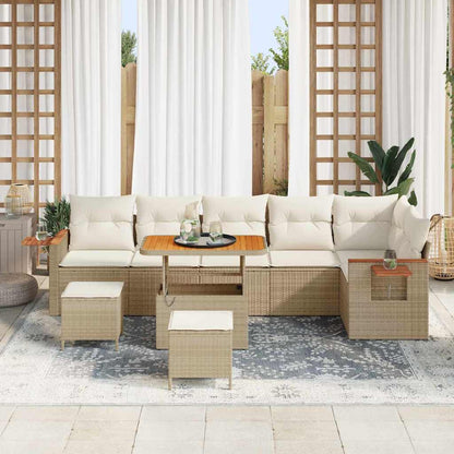 Conjunto de Sofá de Jardim 9 pcs Bege Rattan Sintético