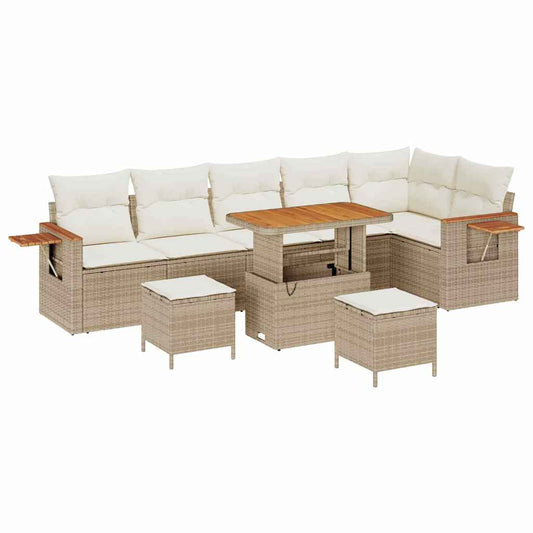 Conjunto de Sofá de Jardim 9 pcs Bege Rattan Sintético