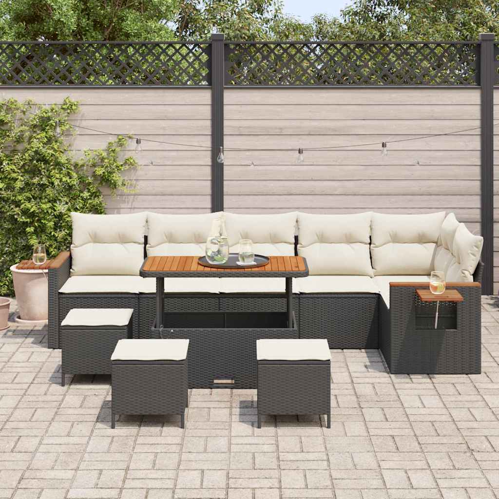 Conjunto de Sofá de Jardim 12 pcs Preto e Creme vime PE