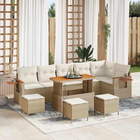 Conjunto de Sofá de Jardim Manual 10 pcs Bege Rattan Sintético