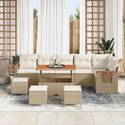 Conjunto de Sofá de Jardim Manual 10 pcs Bege Rattan Sintético