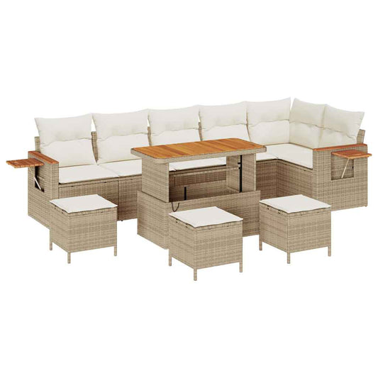 Conjunto de Sofá de Jardim Manual 10 pcs Bege Rattan Sintético